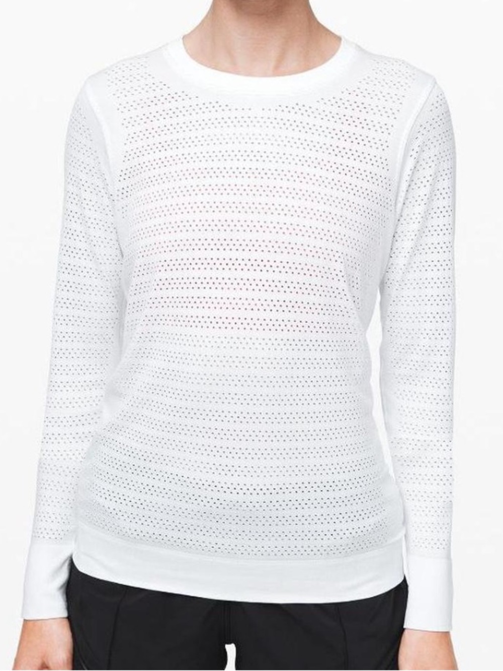 lululemon Breeze By White Perforated Crewneck Long-Sleeve Top